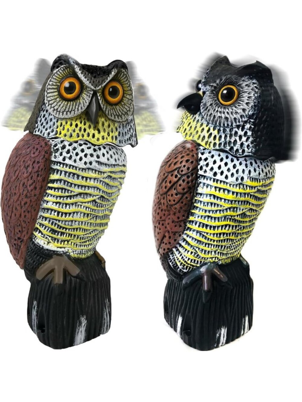 Set of 2 Scarecrow Owl Decoys with Rotating Heads - Bird Control Garden